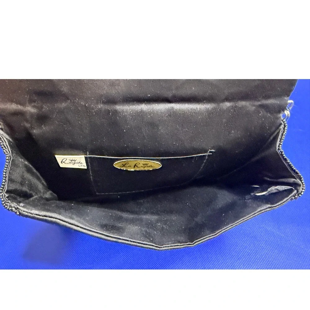 L Regale Vintage Black Beaded Evening Clutch Bag with‎ Chain Strap